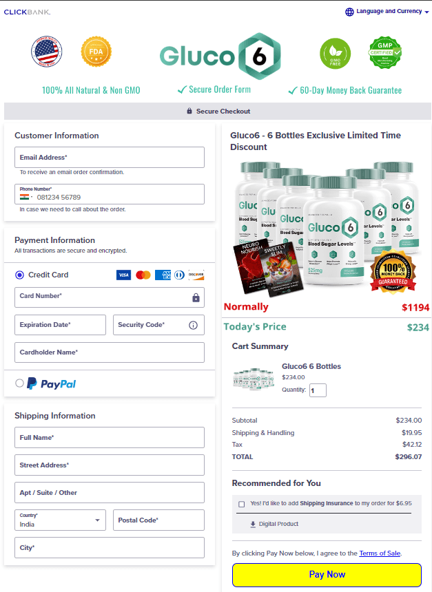 Gluco6 checkout page